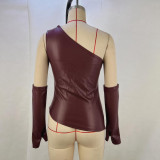 EVE Sleeveless Slash Neck PU Leather Vest(With Sleeve Cover) GPBY-15457