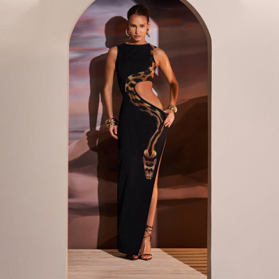 EVE Sexy Print Sleeveless Hollow Out Maxi Dress GPBY-15746