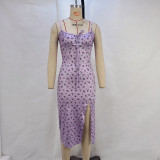 EVE Halter Floral Print Split Midi Dress GPBY-14533