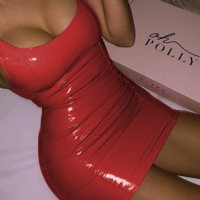 EVE PU Leather Glossy Sleeveless Mini Dress GPBY-13243