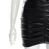 EVE Solid Color Pleated PU Leather Mini Skirt GPBY-2113