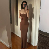 EVE Solid Color Slim Sling Maxi Dress GPBY-15435