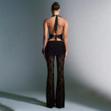 EVE Lace Patchwork Deep V Neck Two Piece Pants Set GPBY-15117