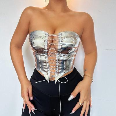 EVE Sexy Bandage Cardigan Skinny PU Vest GPBY-14685