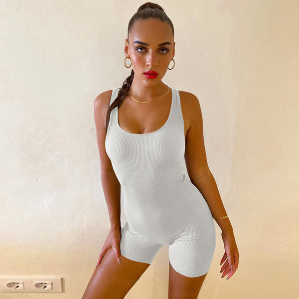 EVE Solid Color Sleeveless Backless Romper GPBY-14469