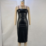 EVE Sexy PU Leather Backless Bandage Dress GPBY-14781