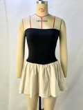 EVE Off Shoulder Color-blocked Patchwork Pleated Mini Dress GPBY-15725