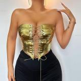 EVE Sexy Bandage Cardigan Skinny PU Vest GPBY-14685
