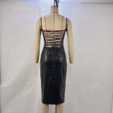 EVE Sexy PU Leather Backless Bandage Dress GPBY-14781