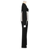 EVE Long Sleeve Zipper Color Block Two Piece Pants Set AIL-301