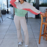EVE Long Sleeve Zipper Color Block Two Piece Pants Set AIL-301