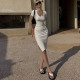 EVE Short Sleeve Solid Color Split Midi Dress PBY-14438
