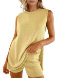 EVE Solid Color Sleeveless Sweater Two Piece Shorts Set GMJL-MS003