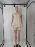 EVE Solid Color Sleeveless Sweater Two Piece Shorts Set GMJL-MS003
