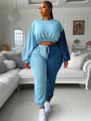 EVE Padded Long Sleeve Drawstring Color Block Sweatshirt Suit MIL-085