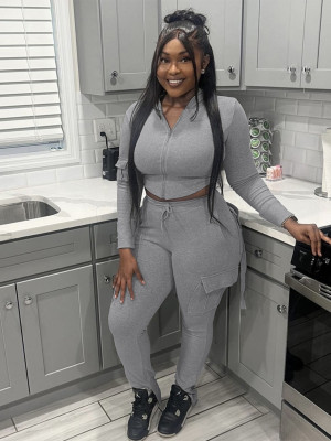 EVE Solid Color Hooded Tops Flare Pants Sport Suit MIL-093