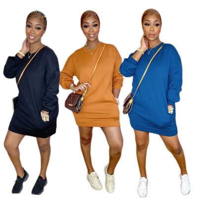 EVE Solid Coior Long Sleeve Midi Dress QXTF-8122