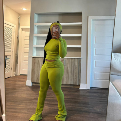 EVE Solid Color Tight Long Sleeve Pants Suit(With Headscarf) MEM-88614