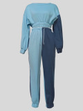 EVE Padded Long Sleeve Drawstring Color Block Sweatshirt Suit MIL-085