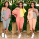 Slash Shoulder Color Block Two Piece Pants Set QXTF-883