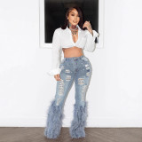 EVE Casual Beaded + Long Whiskered Jeans XCFF-R032