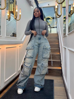 EVE Fashion Multi Pockets Straight Jeans SH-S391298