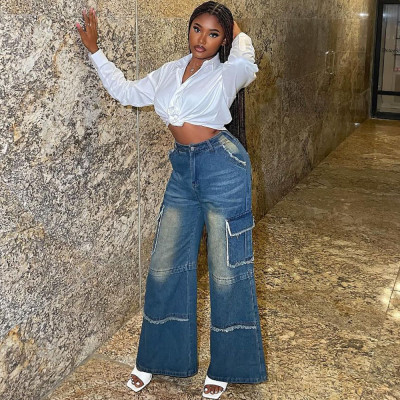 EVE Fashion Washed Loose Wide Leg Jeans GAKF-41120