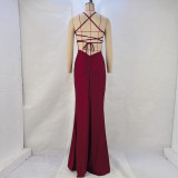 EVE Solid Color Sexy Tie Up Maxi Dress GPBY-14795