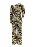 EVE Print Single Shoulder Long Sleeve Pants Suit ZDF-31381
