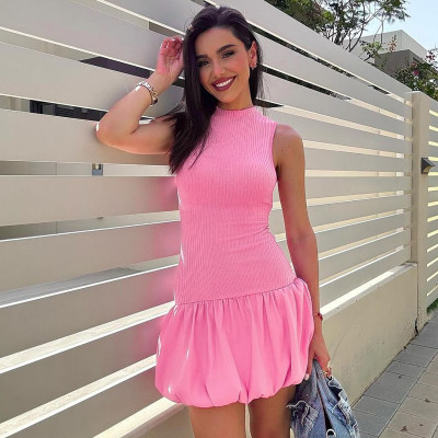 EVE Solid Color Backless Pleated MinI Dress GPBY-15792