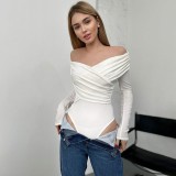 EVE Solid Color V Neck Patchwork Bodysuit GPBY-16352