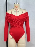 EVE Solid Color V Neck Patchwork Bodysuit GPBY-16352