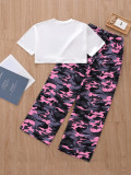 EVE Kids Girl Print T Shirt And Camouflage Pants Suit GYMF-137