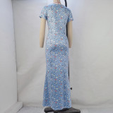 EVE Print Short Sleeve Slim Maxi Dress GPBY-15195