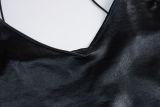 EVE V Neck PU Leather Backless Mini Dress GPBY-1547