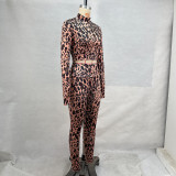 EVE Leopard Print Crop Tops Two Piece Pants Set GPBY-15749