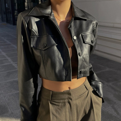EVE Long Sleeve Cardigan Leather Coat GPBY-14524