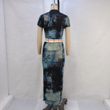 EVE Print Short T Shirt And Half Body Skirt Suit GPBY-14538
