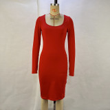 EVE Square Neck Solid Color Midi Dress GPBY-14582