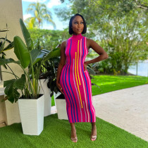 EVE Colorful Stripe Print Sleeveless Long Dress GPBY-14525