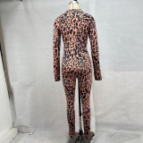 EVE Leopard Print Long Sleeve Zipper Jumpsuit GPBY-15751