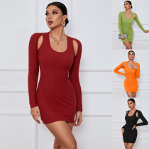 EVE Long Sleeve Solid Color Slim Mini Dress GYSQ-WDCG2710