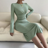 EVE Long Sleeve Slim Solid Color Midi Dress GYSQ-QDCH1610