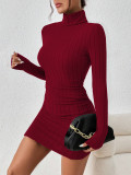 EVE Solid Color High Collar Mini Dress GYSQ-CDEF1820