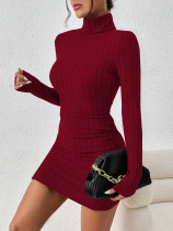 EVE Solid Color High Collar Mini Dress GYSQ-CDEF1820