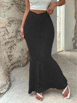 EVE Solid Color Small V Long Skirt GYSQ-KREC0580