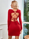 EVE Sexy Backless Tie Up Knits Mini Dress GYSQ-QDCE2020