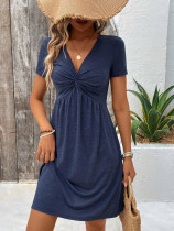 EVE V-Neck Twisted Short Sleeve Midi Dress GYSQ-KDEE0410