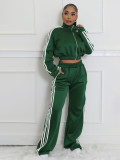 EVE Striped Patchwork Zipper Thickened Two-piece Pants Set SFY-562
