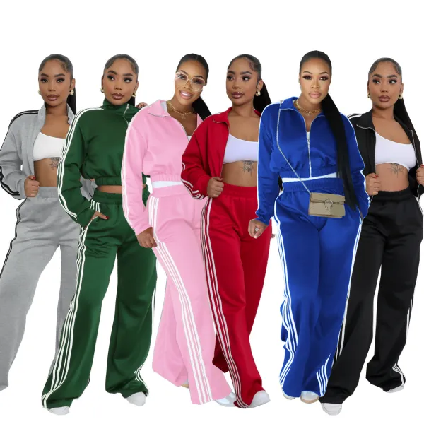 EVE Striped Patchwork Zipper Thickened Two-piece Pants Set SFY-562